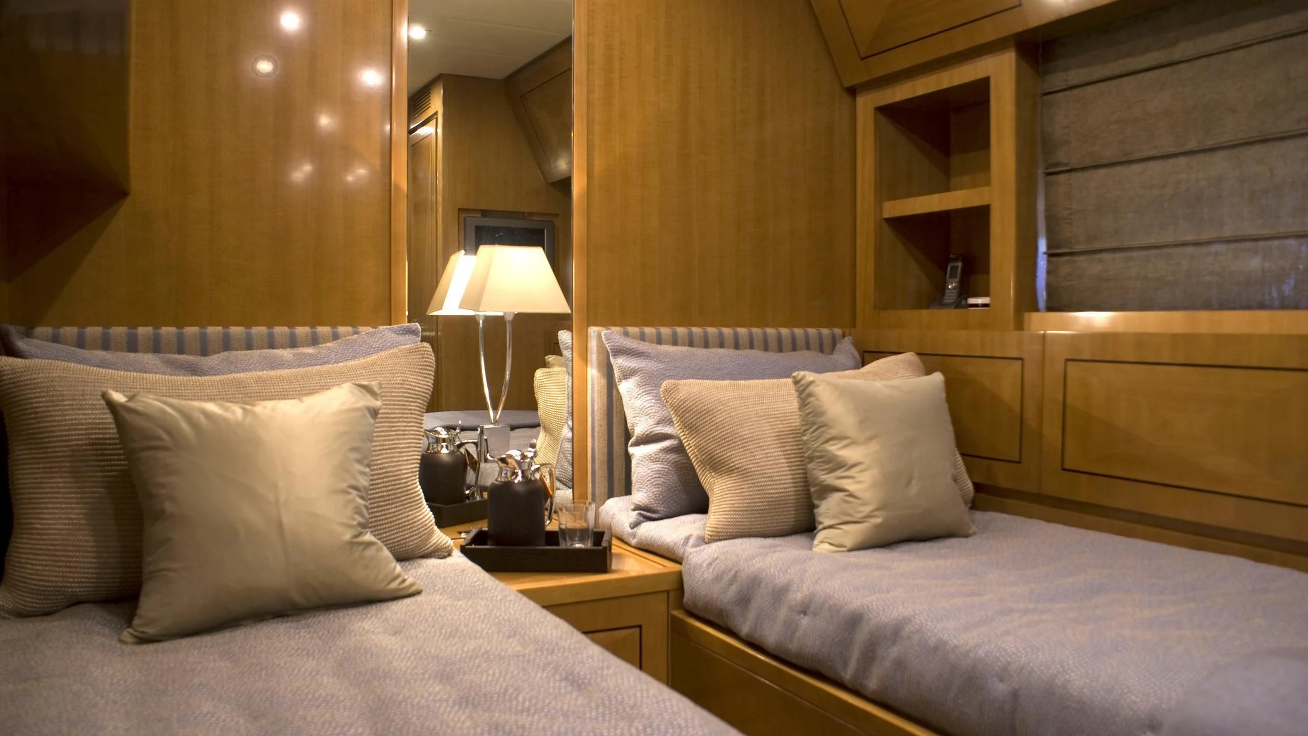 a bed with pillows aboard PALOMA Yacht for Sale