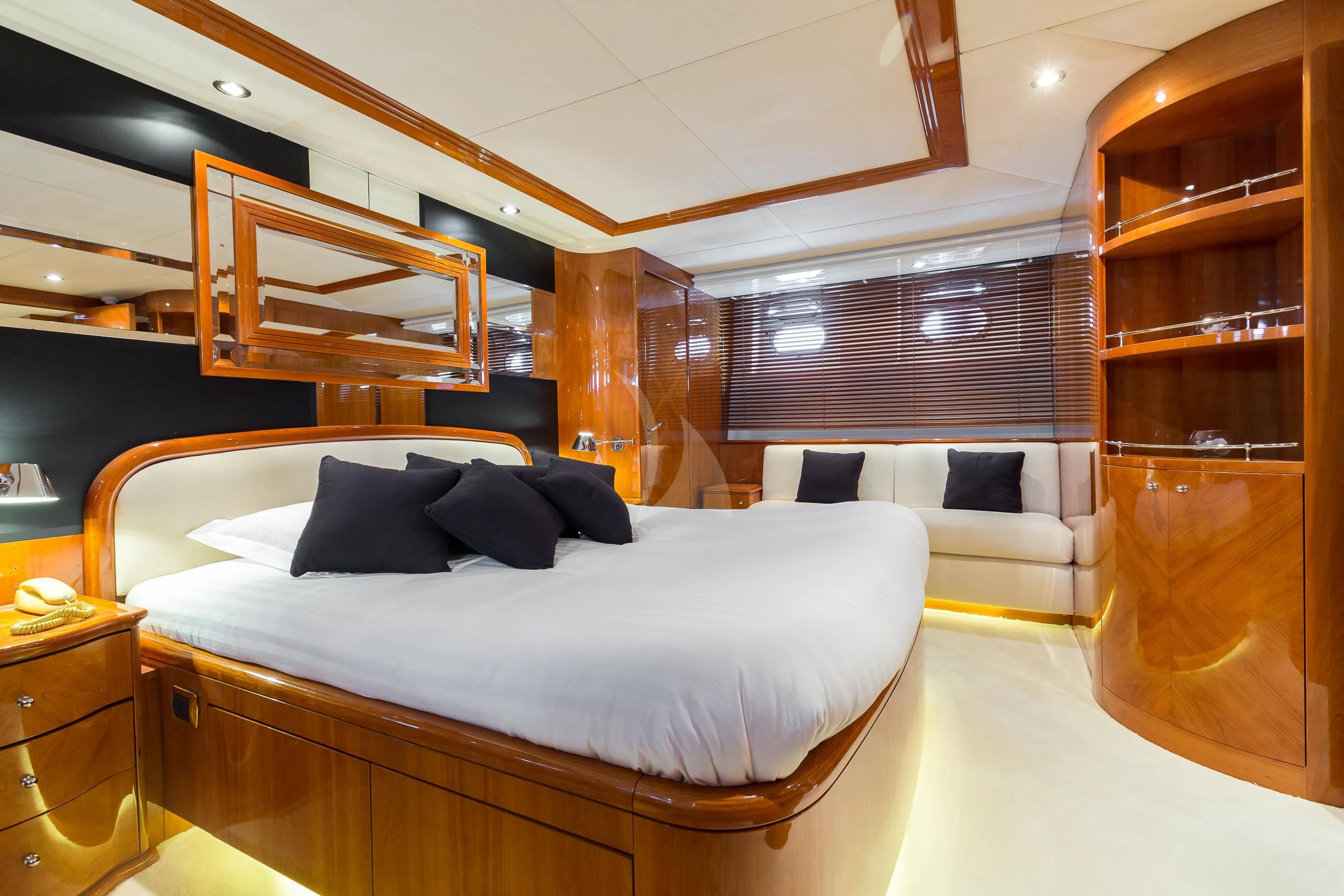 a bed in a room aboard ACCAMA DELTA Yacht for Sale