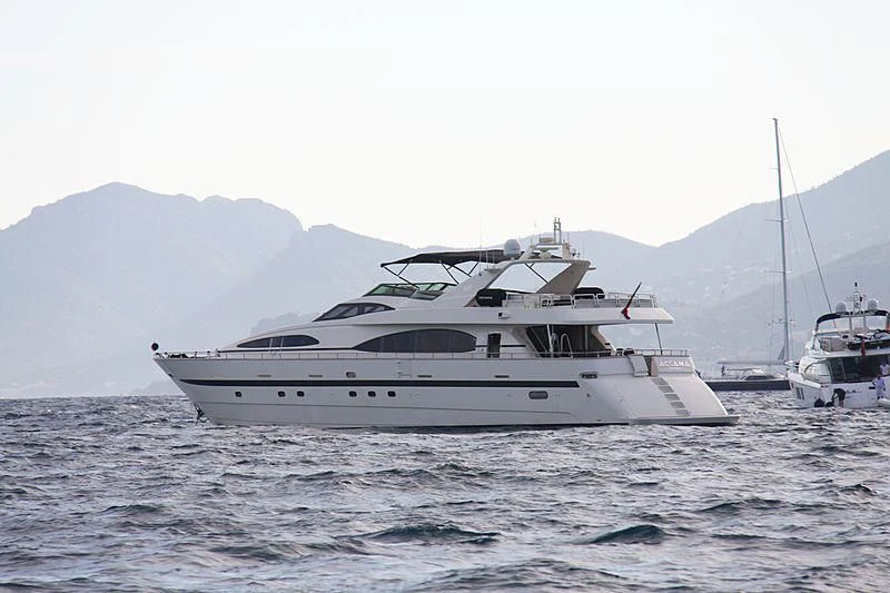 a white yacht in the water aboard ACCAMA DELTA Yacht for Sale