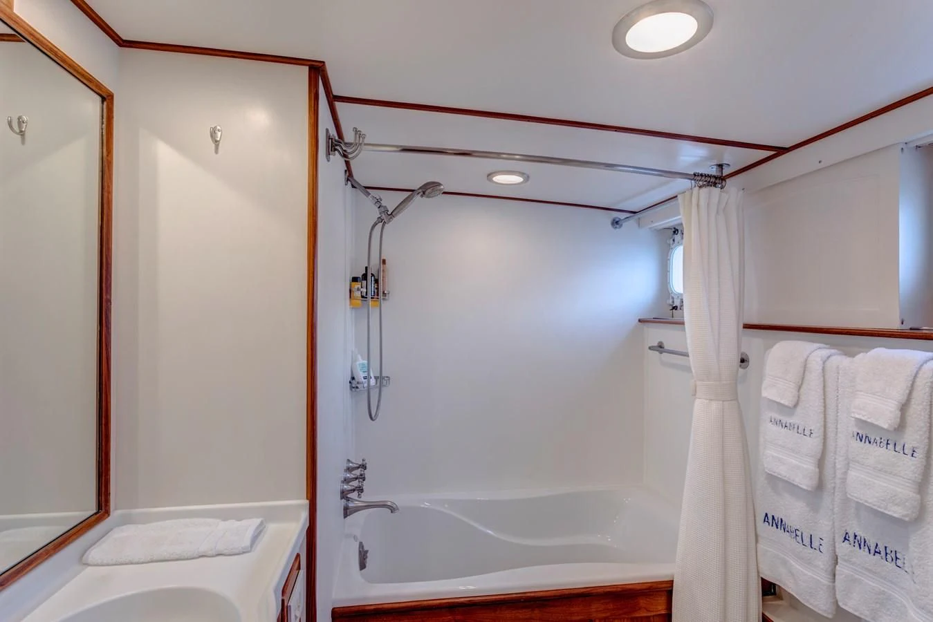 a bathroom with a bathtub and sink aboard ANNABELLE Yacht for Sale