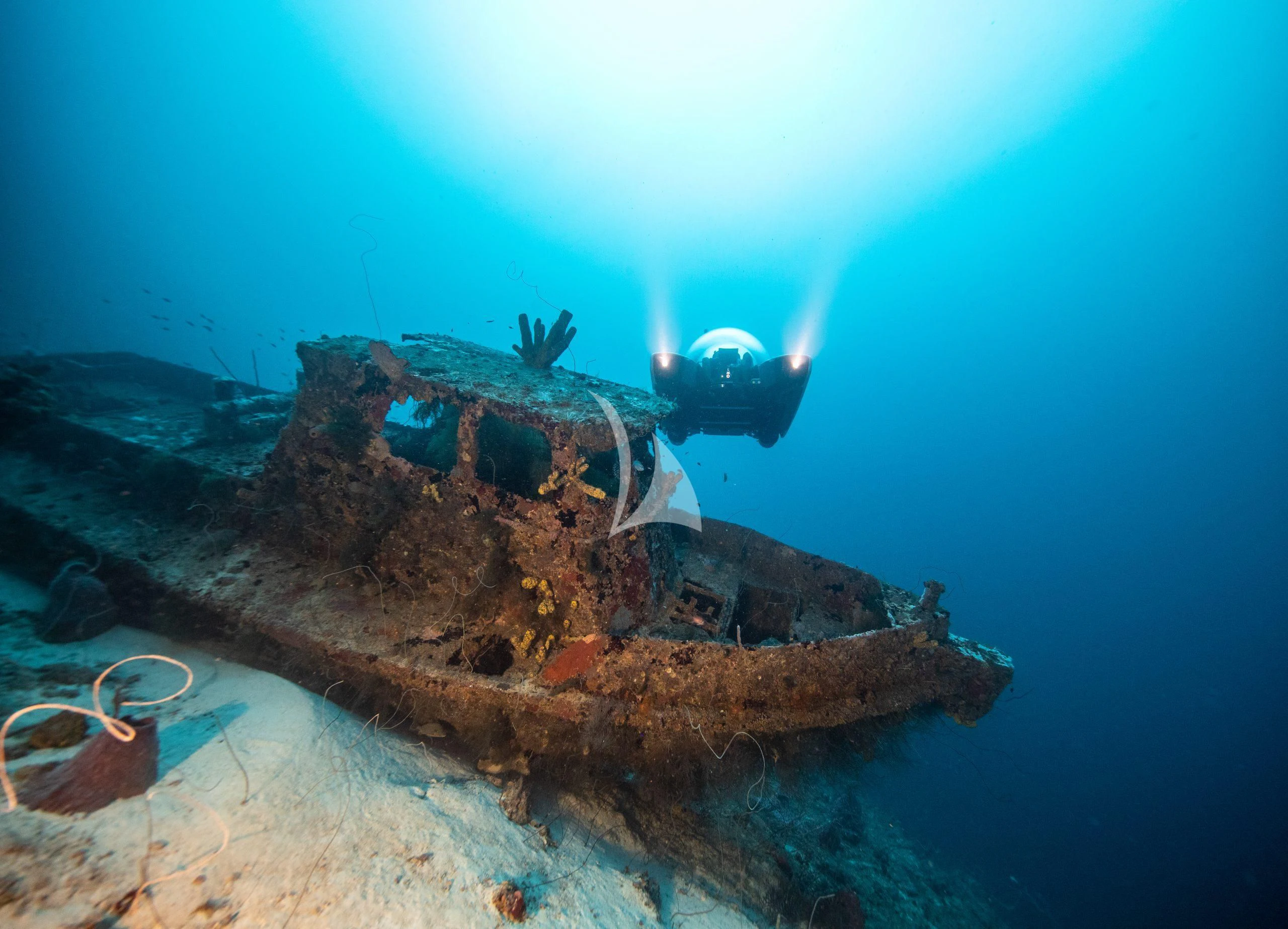 a scuba diver swimming in the water aboard OURWAY Yacht for Sale