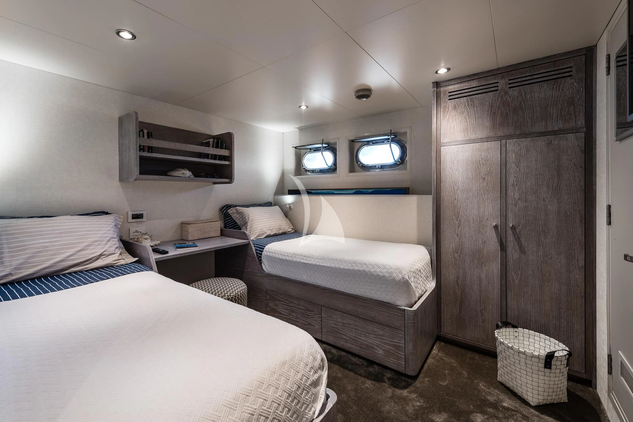 a room with a bed and a television aboard OURWAY Yacht for Sale