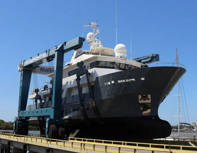 a large ship on a dock aboard OURWAY Yacht for Sale