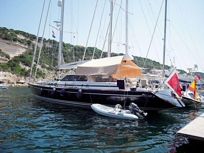 a boat docked at a pier aboard ITHAKA PALMA Yacht for Sale
