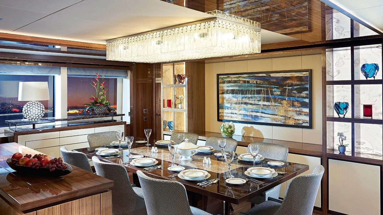 a dining room with a table and chairs aboard FANDANGO Yacht for Sale