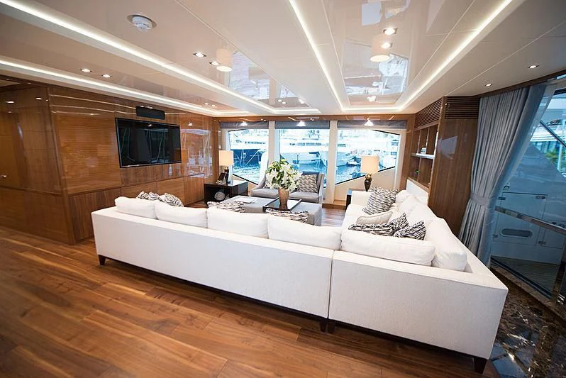 a large white bed in a room aboard FANDANGO Yacht for Sale