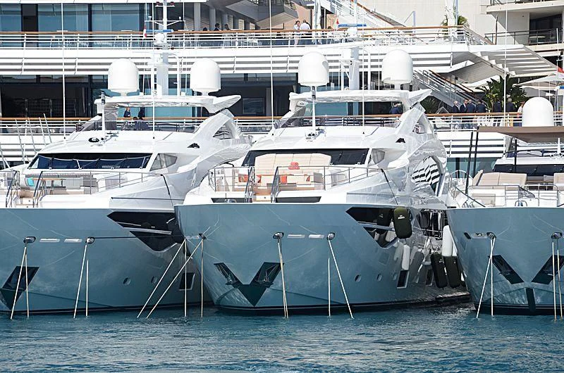 a group of boats in a harbor aboard FANDANGO Yacht for Sale