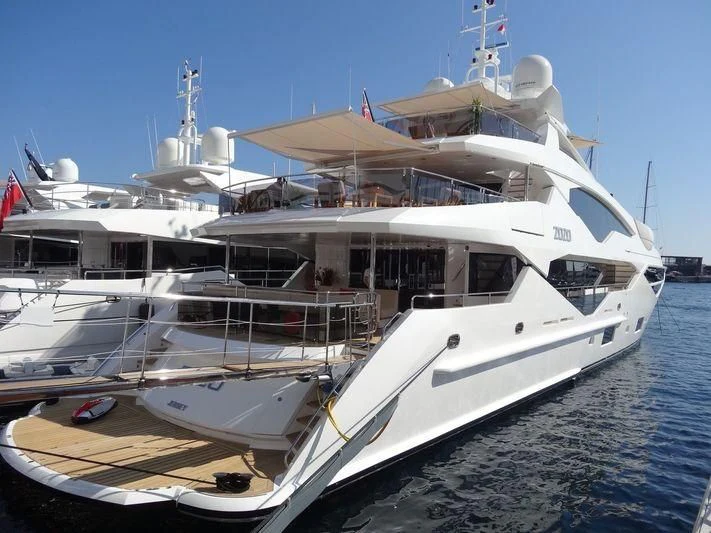 a boat docked at a pier aboard FANDANGO Yacht for Sale