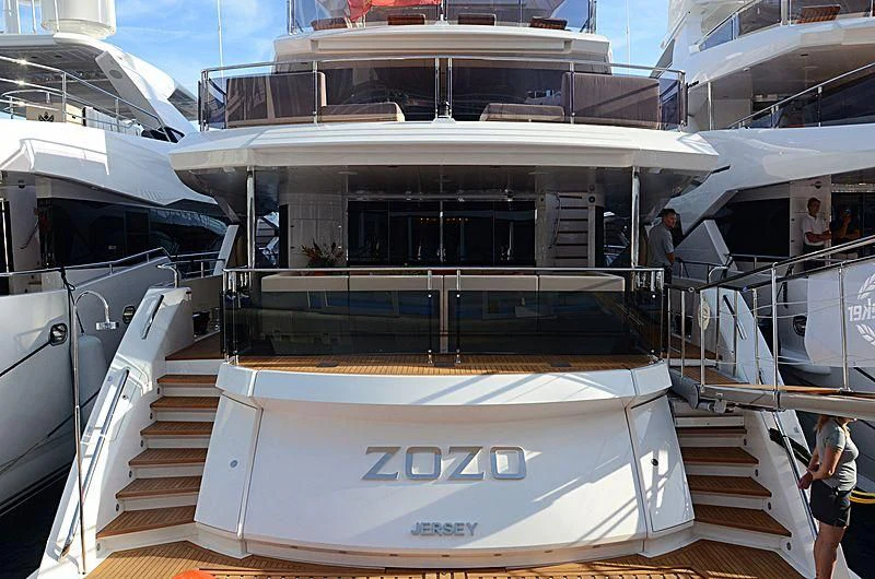 a boat with a sign on the front aboard FANDANGO Yacht for Sale
