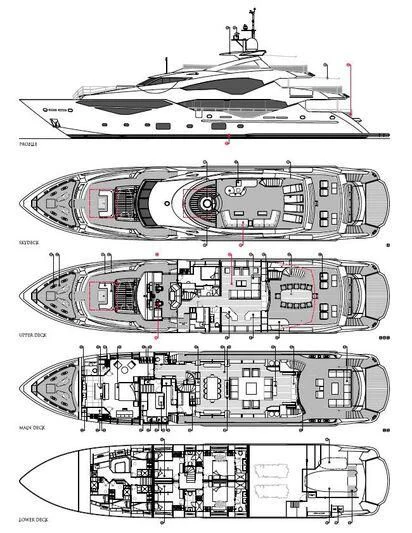 diagram, engineering drawing aboard FANDANGO Yacht for Sale