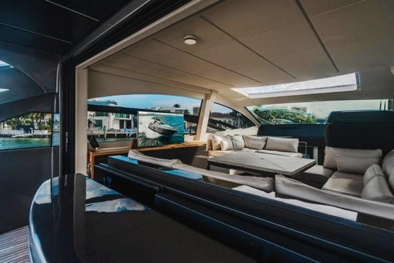 inside of a car aboard CLAIMS TO FAME Yacht for Sale