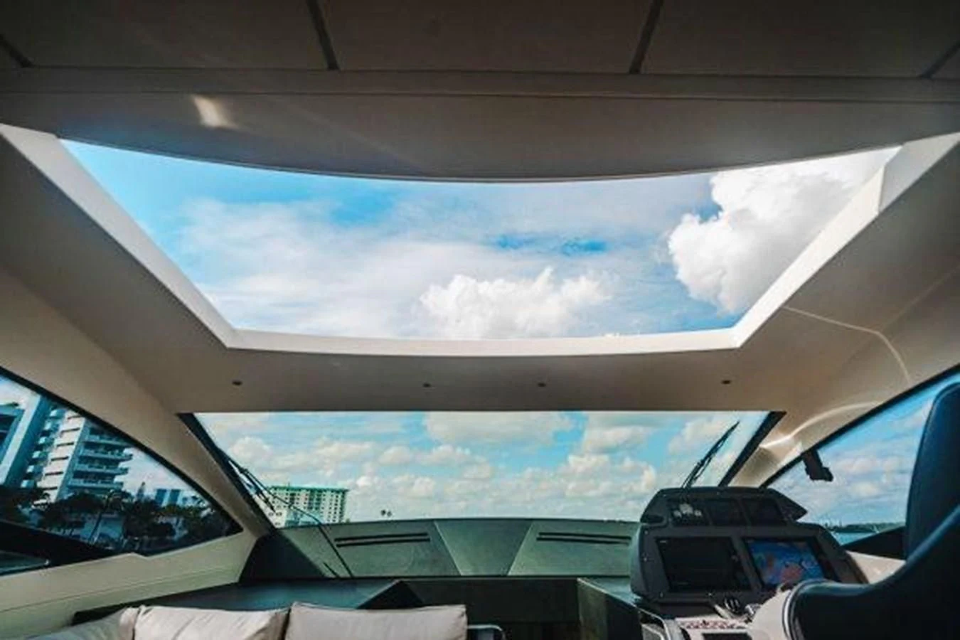 a view of the sky from inside a car aboard CLAIMS TO FAME Yacht for Sale