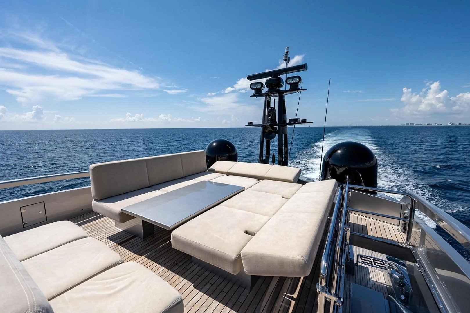 a boat with a satellite dish on it aboard CLAIMS TO FAME Yacht for Sale