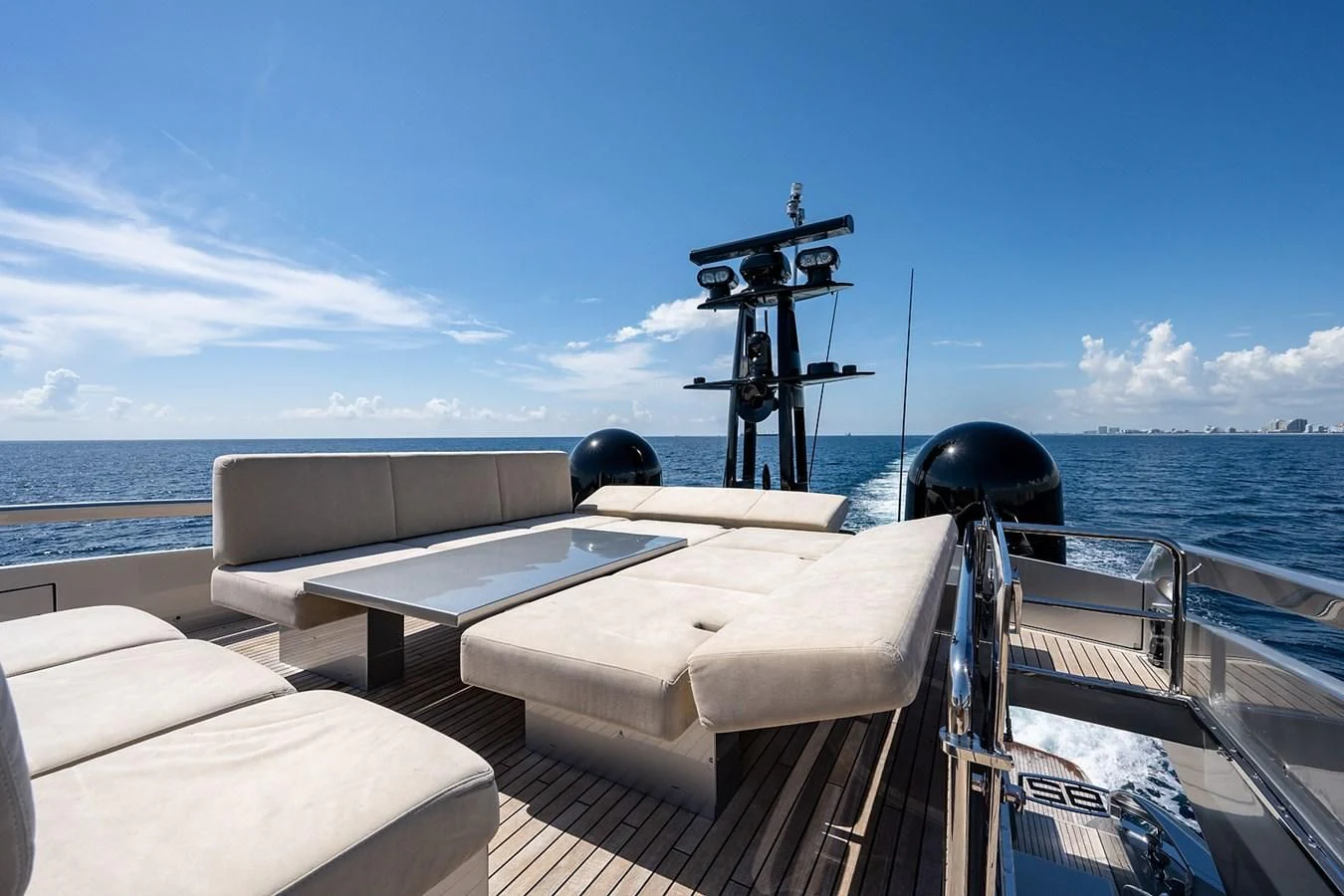 a boat with a satellite dish on it aboard CLAIMS TO FAME Yacht for Sale