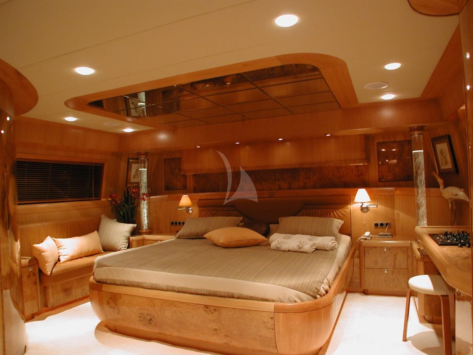 a large bed in a room aboard SUHEYLA SULTAN Yacht for Sale