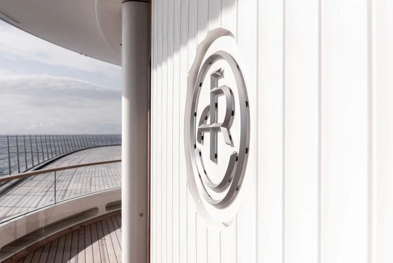 a white door with a logo aboard LIVA Yacht for Sale