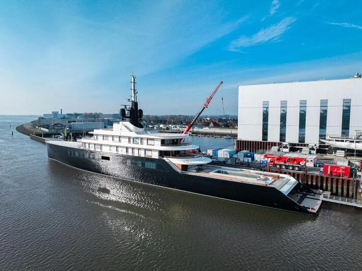 a large ship in the water aboard LIVA Yacht for Sale