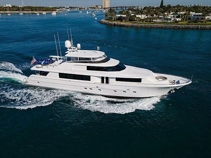 a white yacht on the water aboard FREEDOM Yacht for Sale