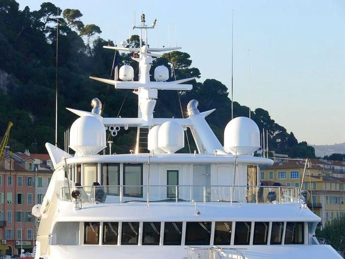 a large white boat with a large white ship on it aboard SAMAR Yacht for Sale