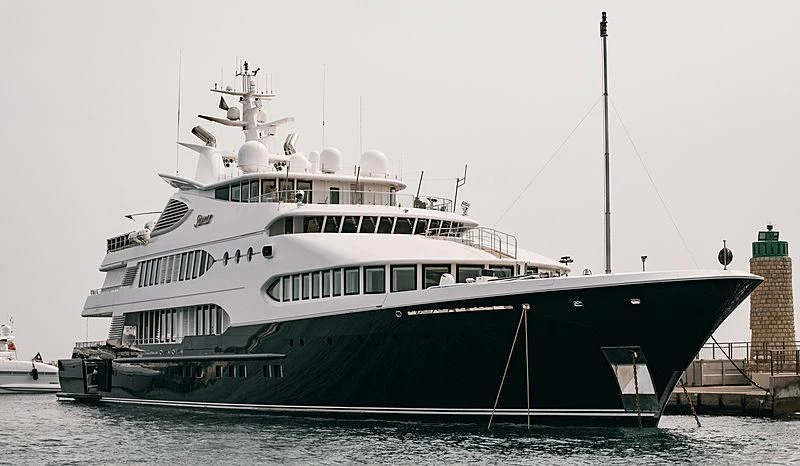 a large ship in the water aboard SAMAR Yacht for Sale