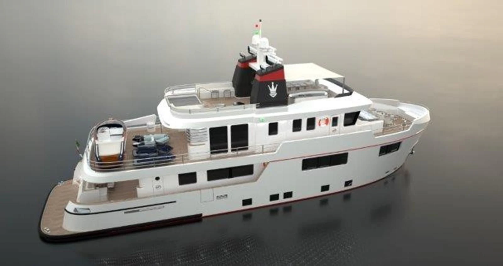 a white boat with a red stripe aboard OCEAN KING AMERICANA Yacht for Sale