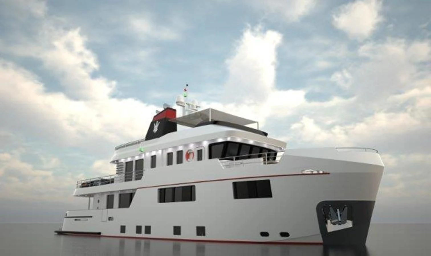 a white boat in the water aboard OCEAN KING AMERICANA Yacht for Sale