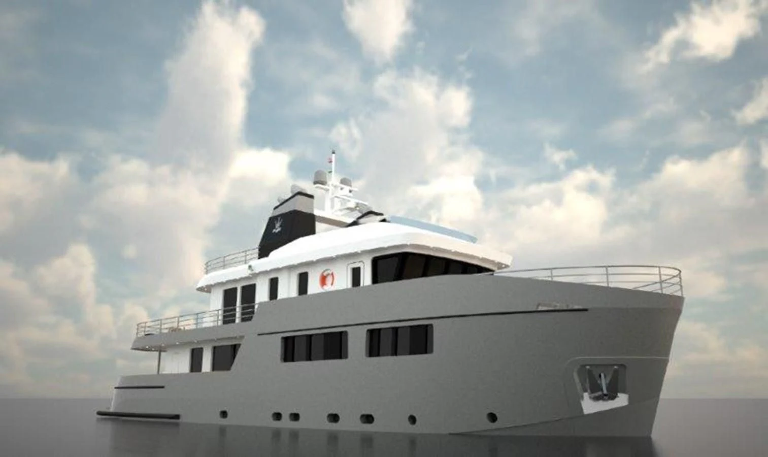 a white yacht in the water aboard OCEAN KING AMERICANA Yacht for Sale