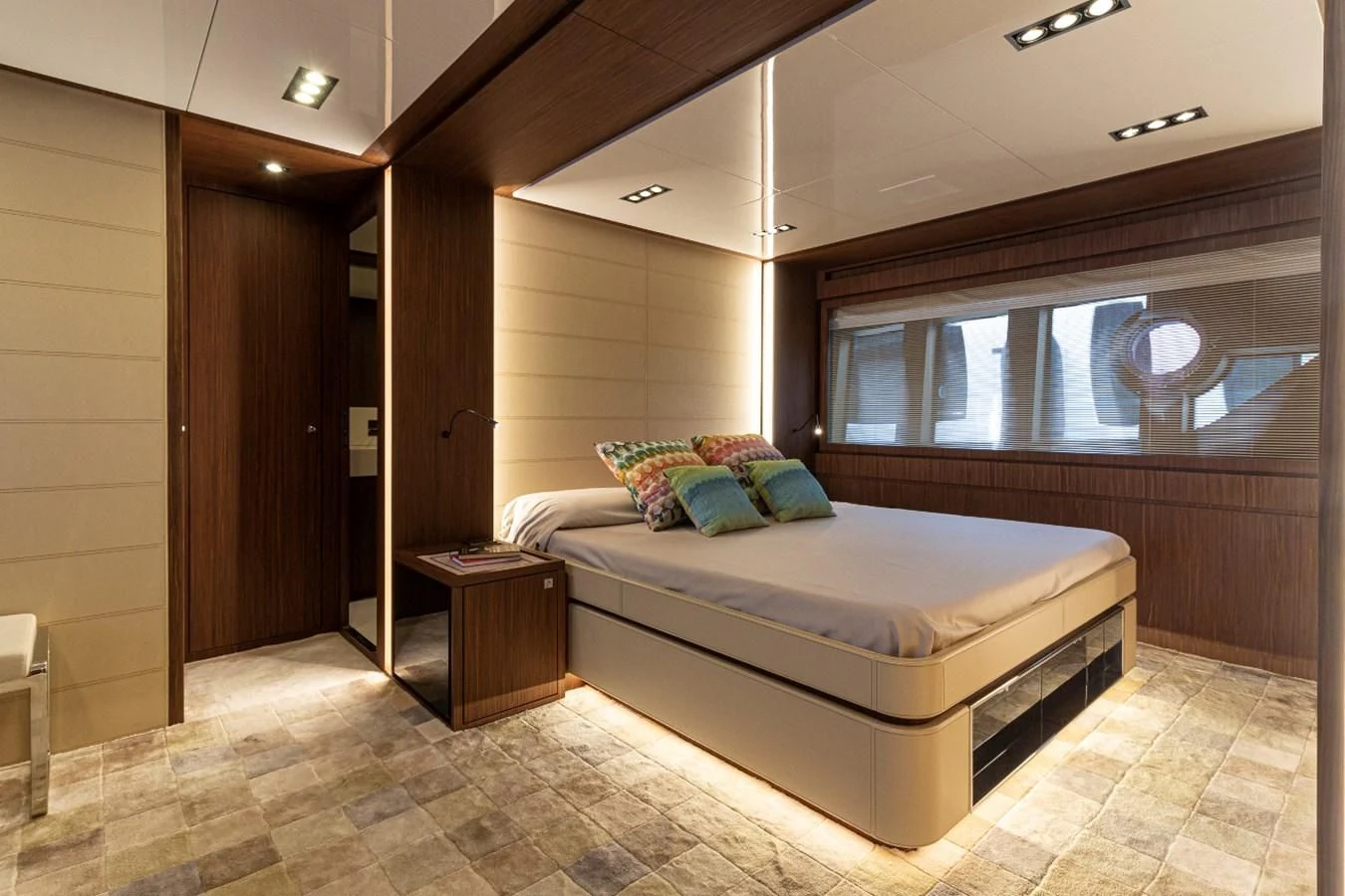 a bed in a room aboard DONNA SANTA Yacht for Sale