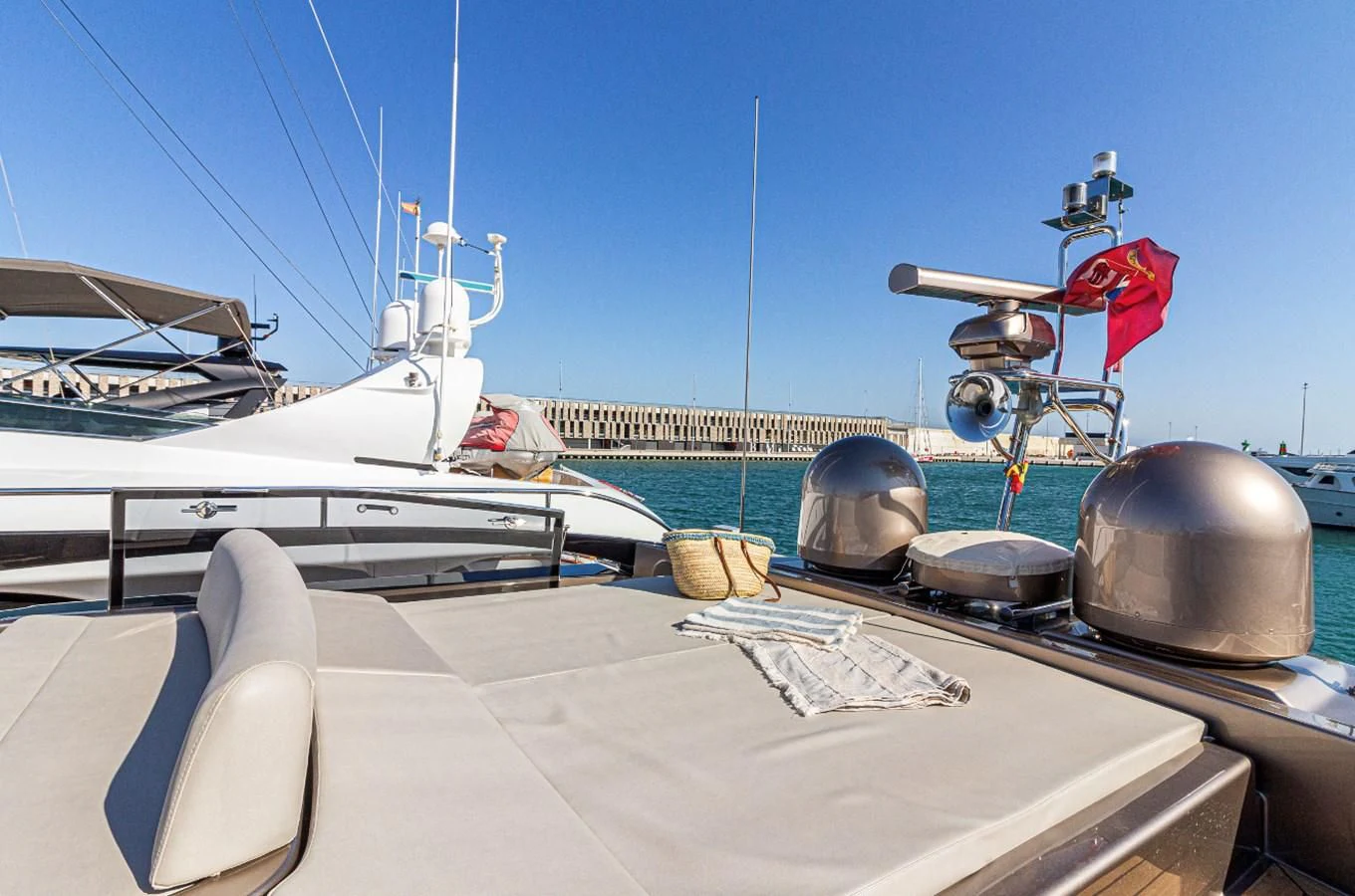 a boat with a satellite dish on the deck aboard DONNA SANTA Yacht for Sale