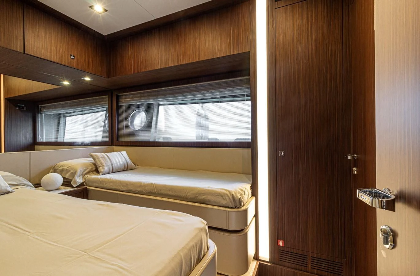 a room with two beds aboard DONNA SANTA Yacht for Sale