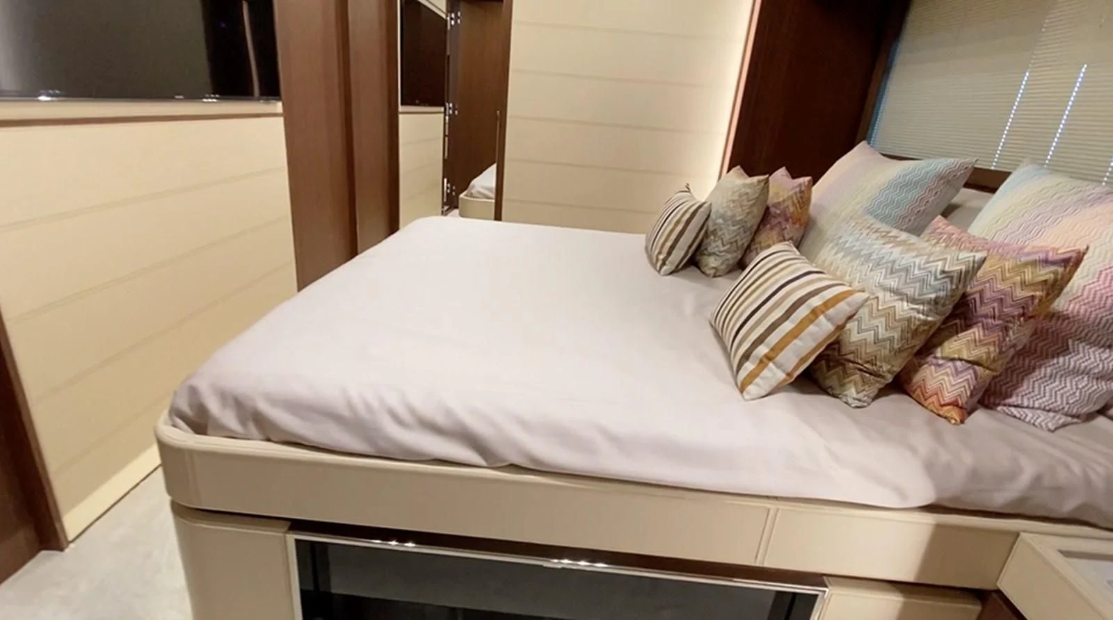 a bed with pillows aboard DONNA SANTA Yacht for Sale