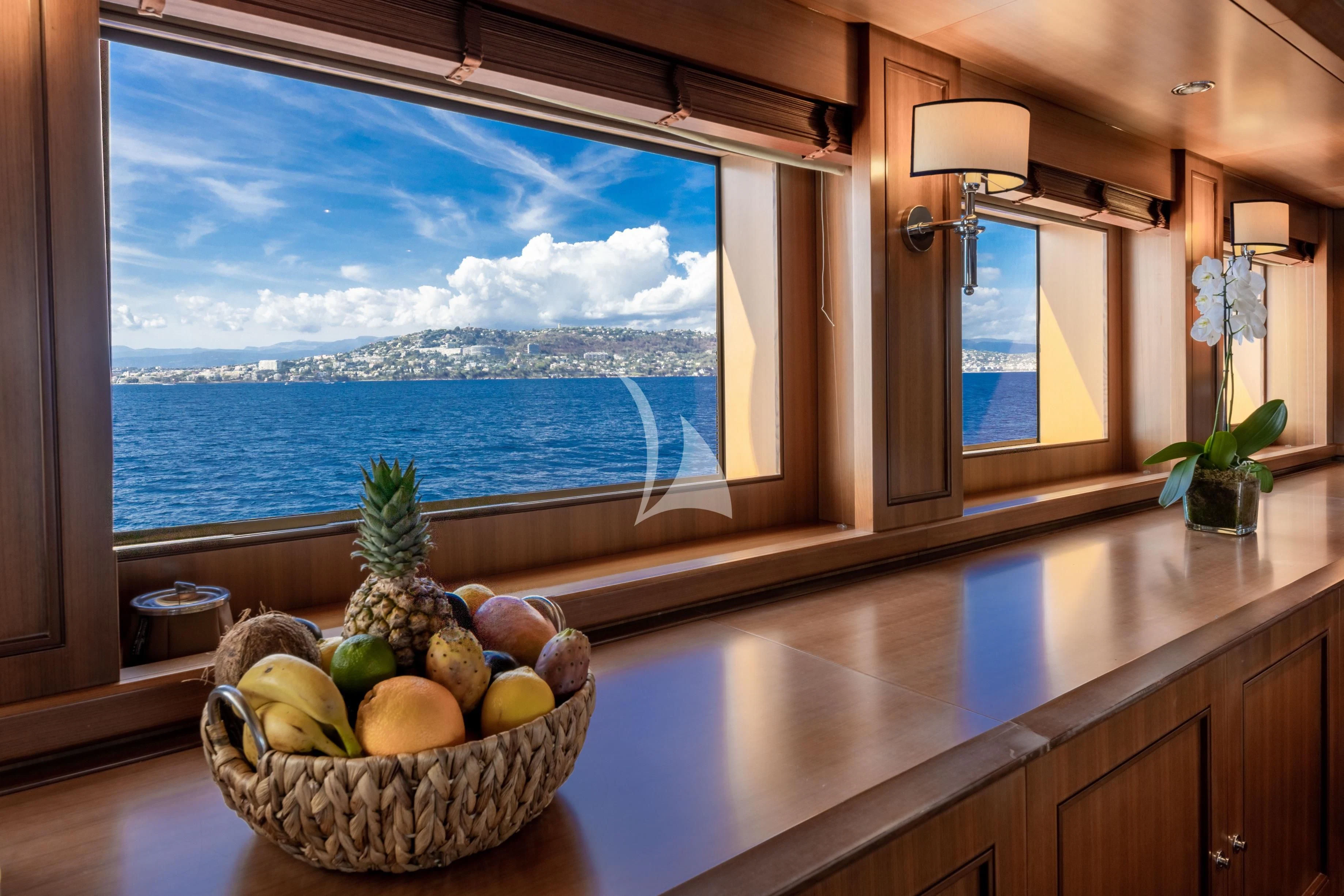 a counter top with fruit on it aboard O'LION Yacht for Sale