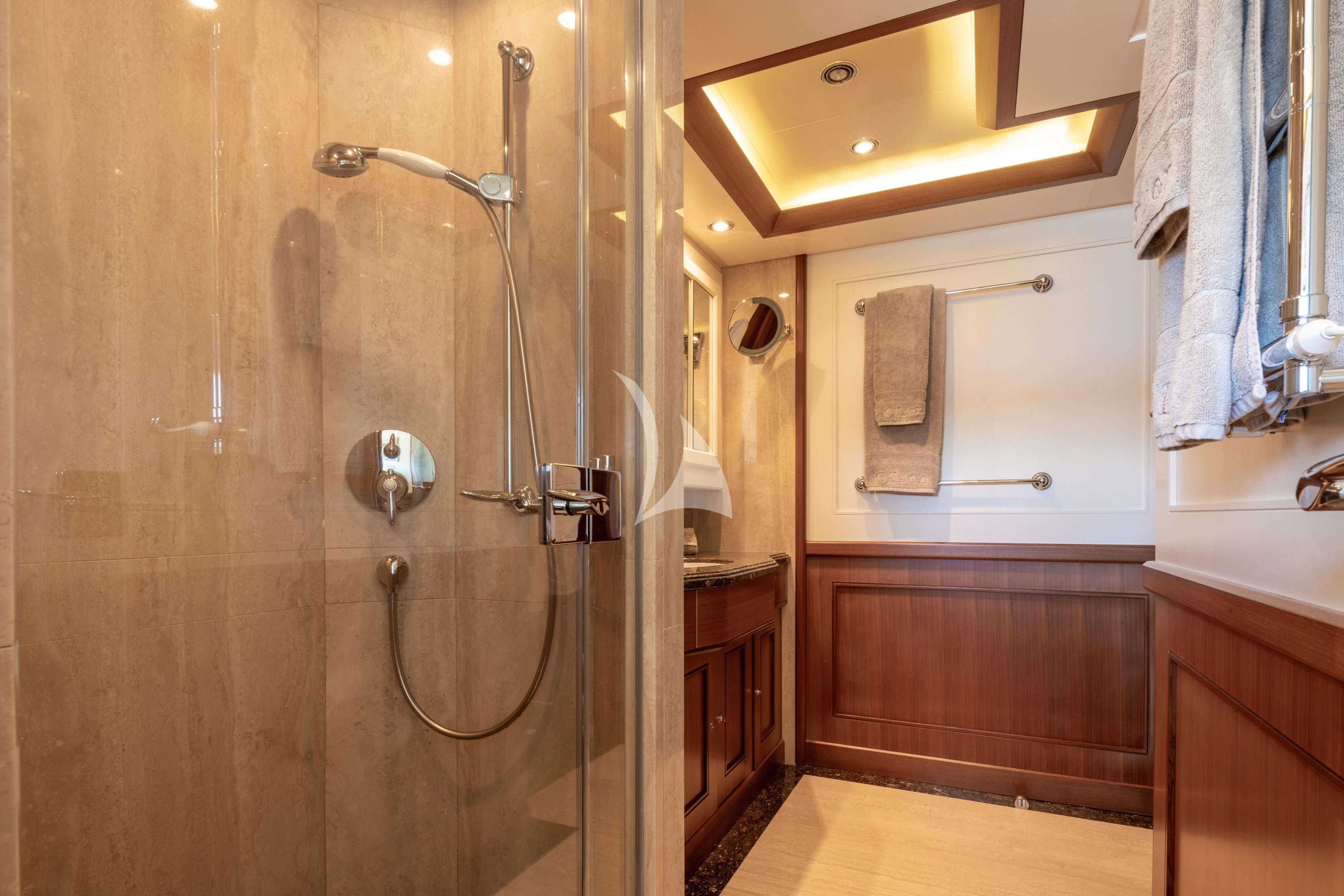 a shower unit in a bathroom aboard O'LION Yacht for Sale