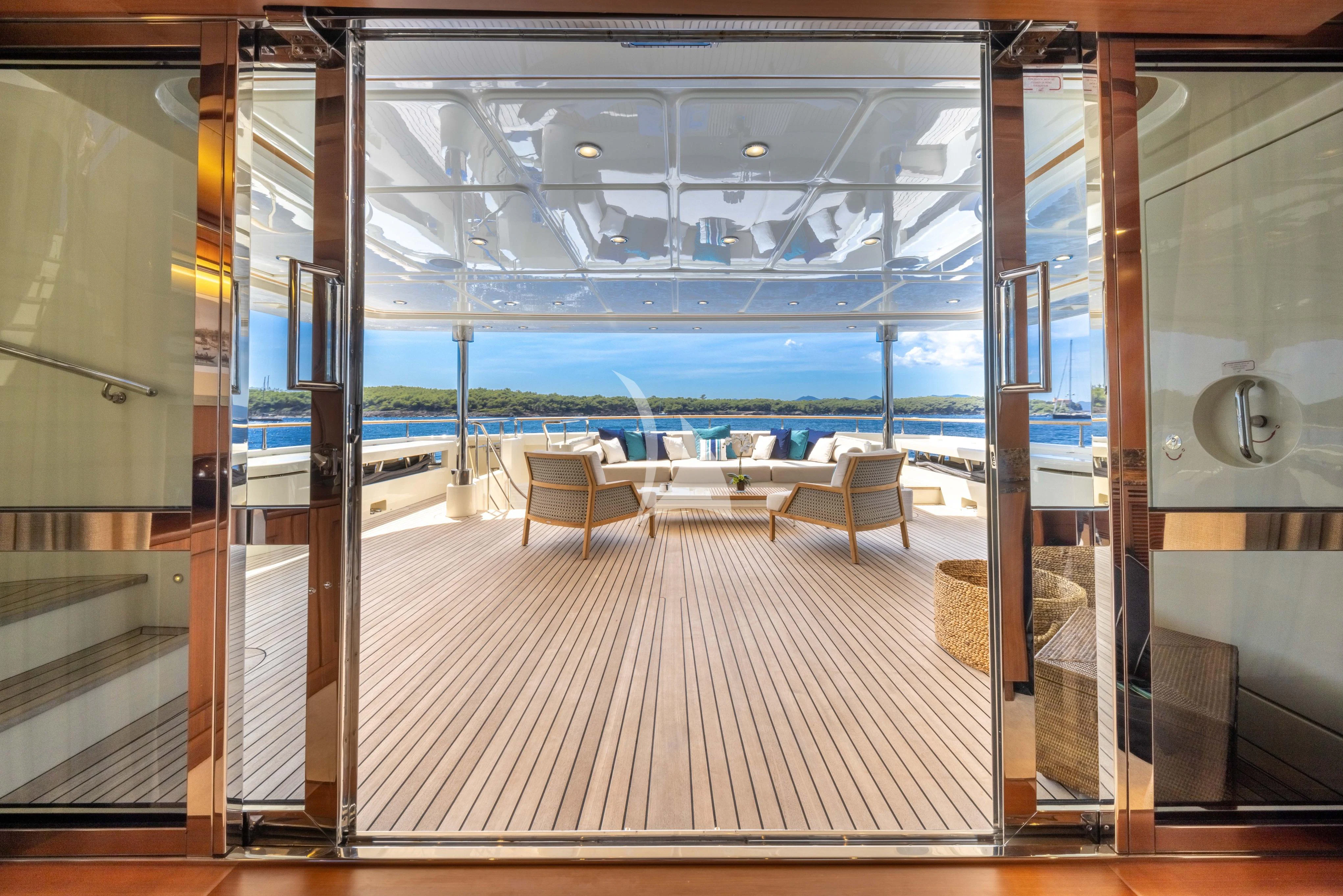 a room with a view of the water aboard O'LION Yacht for Sale