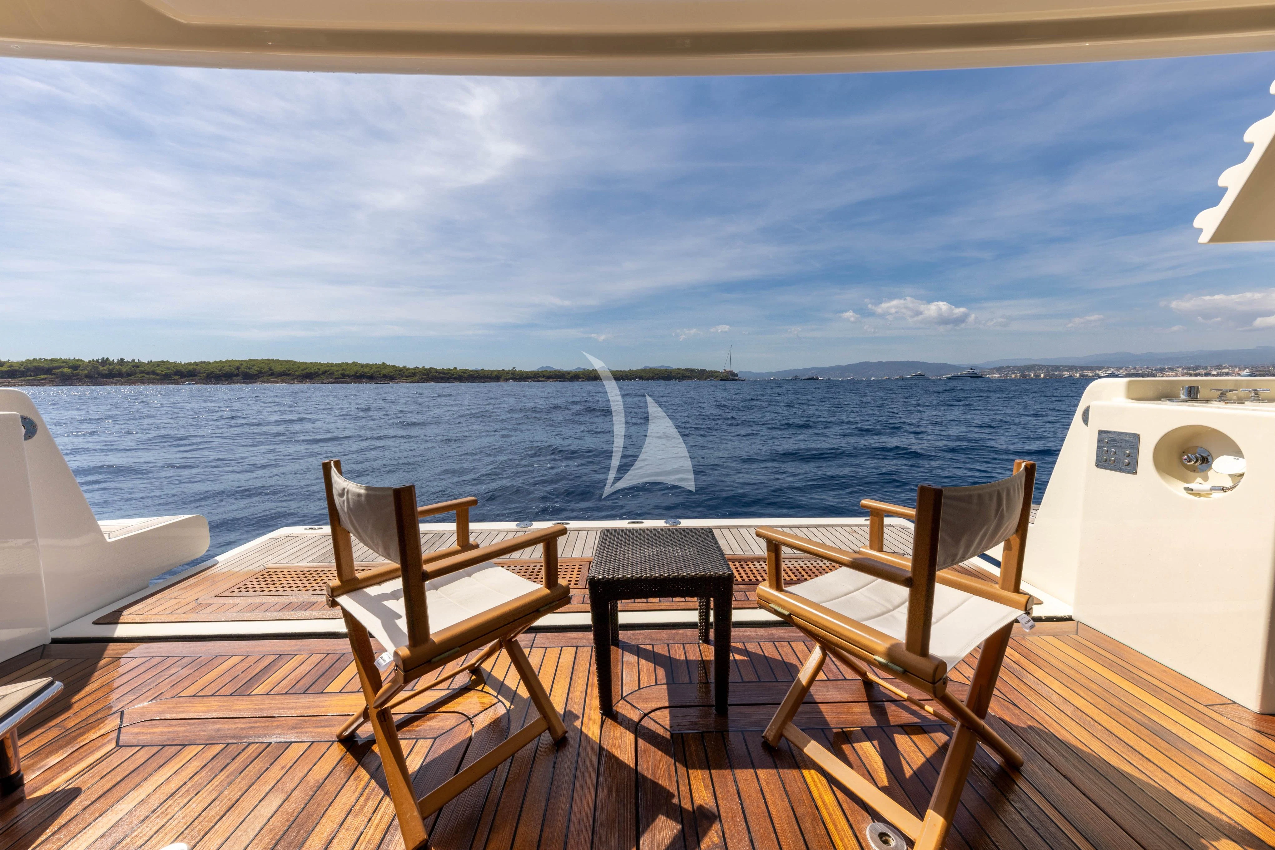 a deck overlooking the ocean aboard O'LION Yacht for Sale