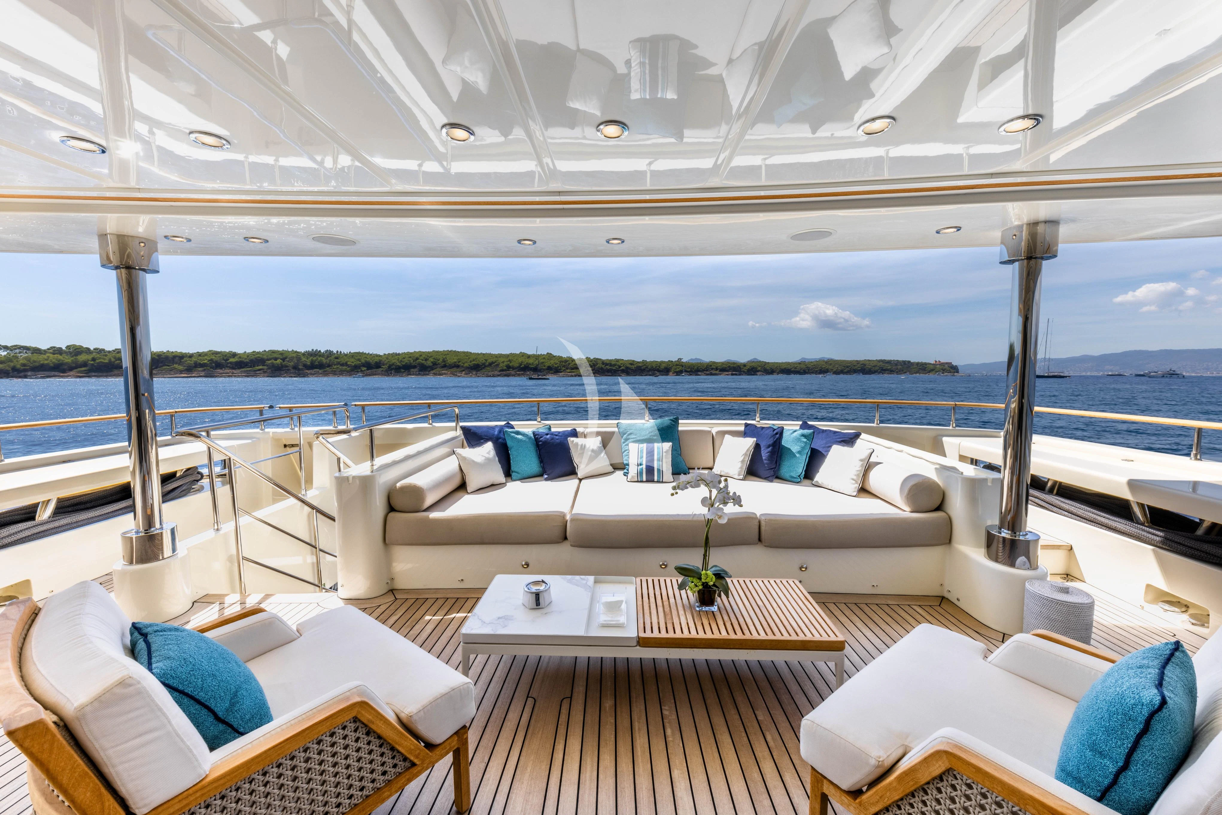 a room with a table and chairs aboard O'LION Yacht for Sale