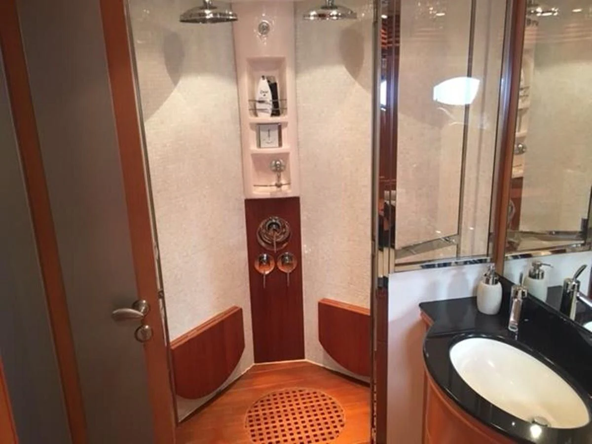 a bathroom with a sink and a shower aboard CHAKLOO Yacht for Sale
