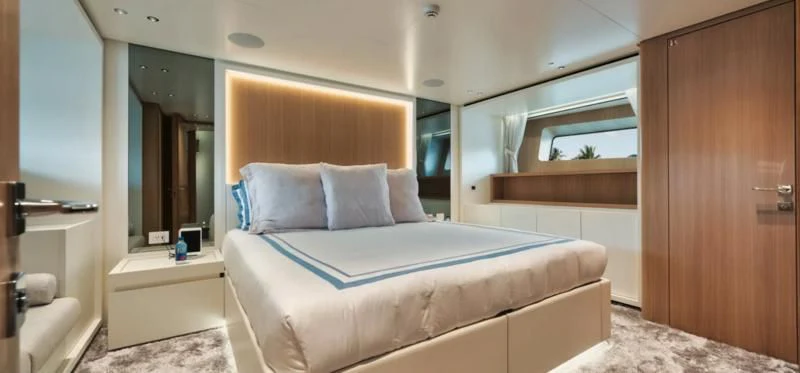 a bed in a room aboard DON'T TELL MOM Yacht for Sale