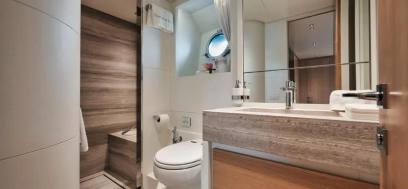 a bathroom with a marble counter top aboard DON'T TELL MOM Yacht for Sale