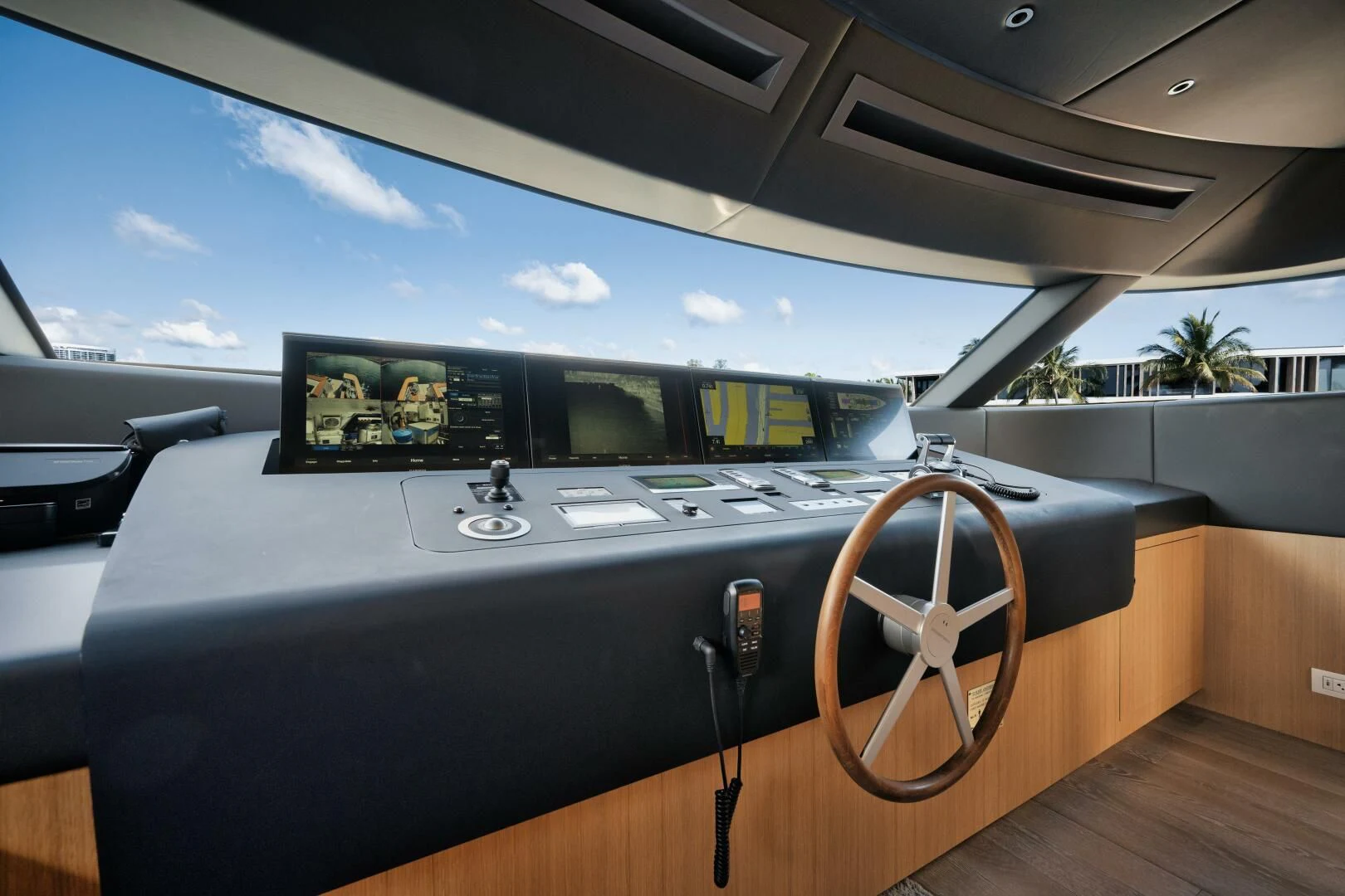 a large pool table with a large screen and a large window aboard DON'T TELL MOM Yacht for Sale