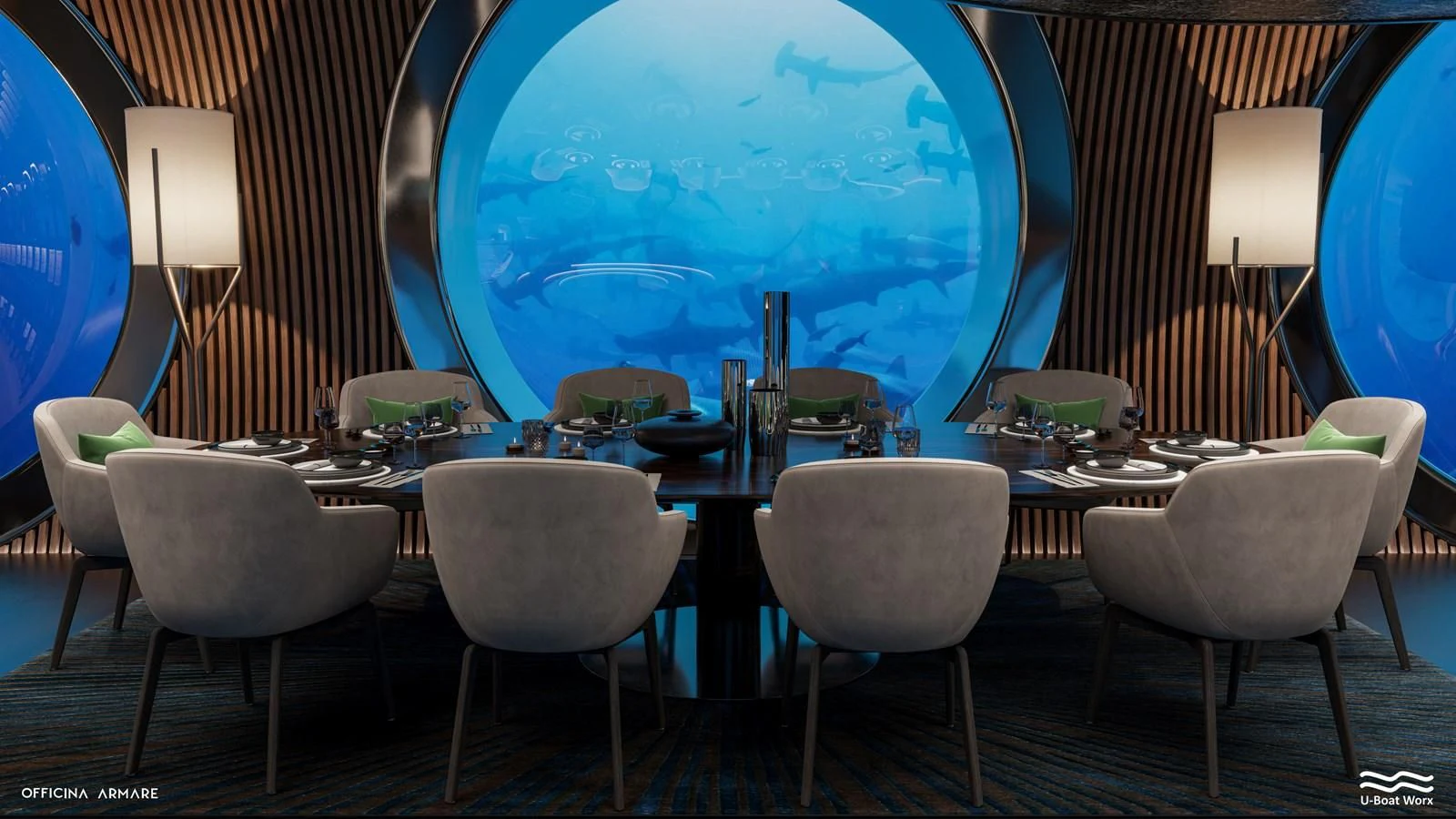 a room with a table and chairs aboard NAUTILUS Yacht for Sale