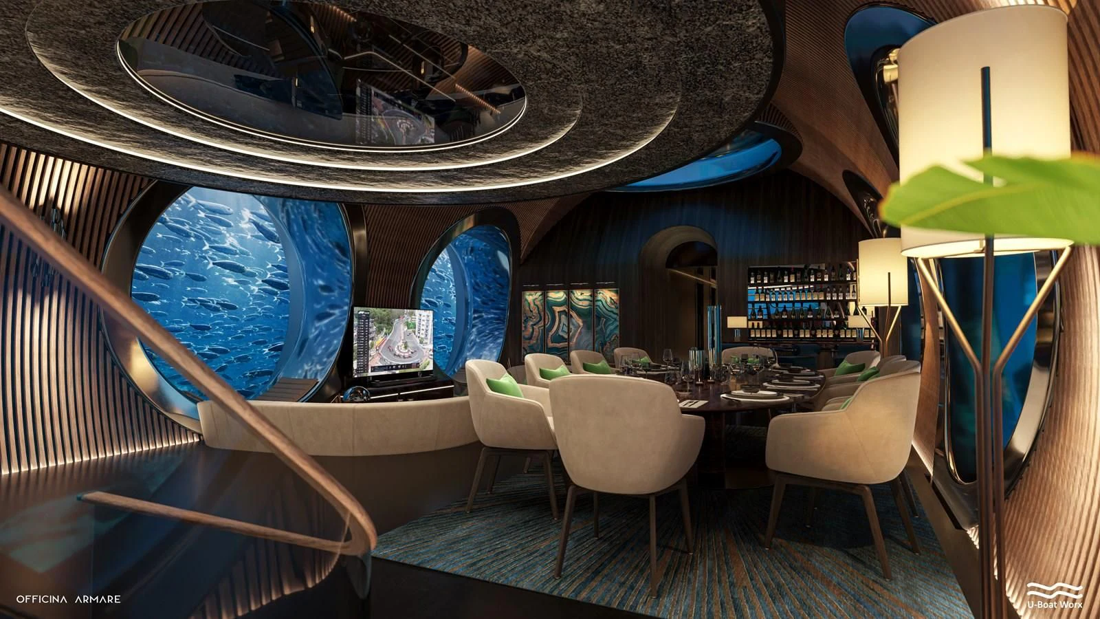 a room with tables and chairs aboard NAUTILUS Yacht for Sale