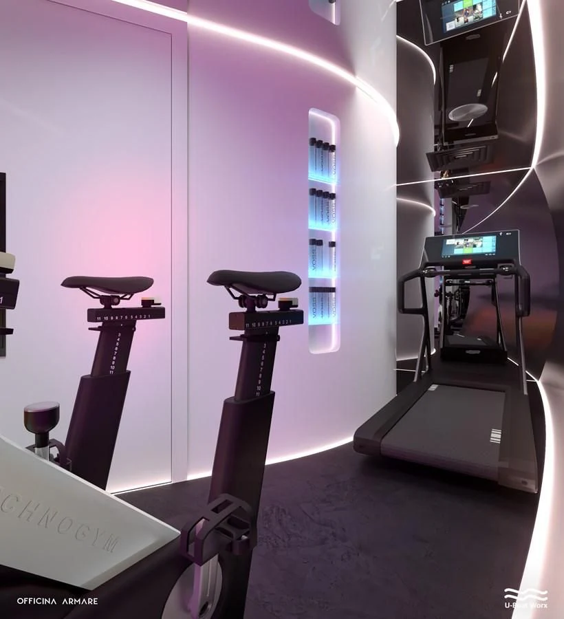 a group of exercise equipment aboard NAUTILUS Yacht for Sale