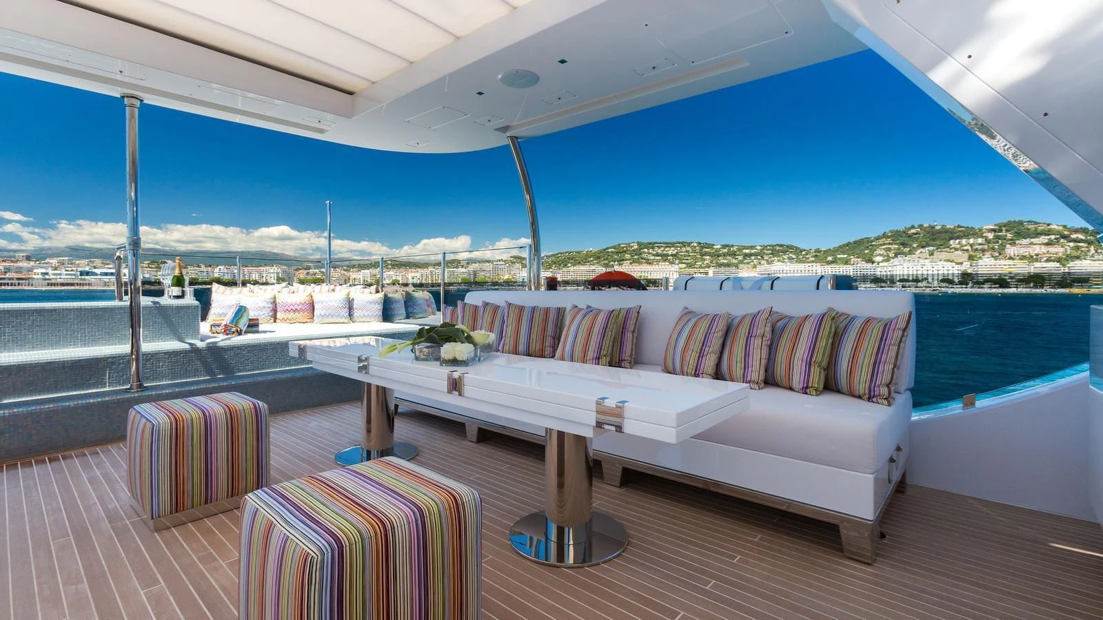 a couch on a deck aboard GALA Yacht for Sale