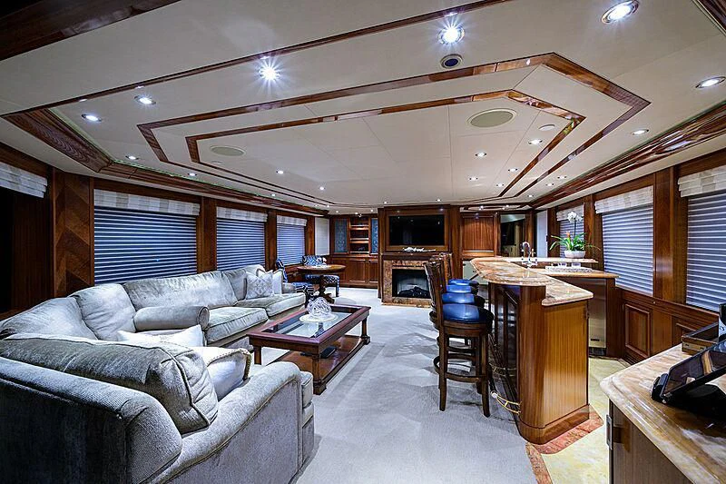 a living room with a couch and a table aboard BLUE TIME Yacht for Sale