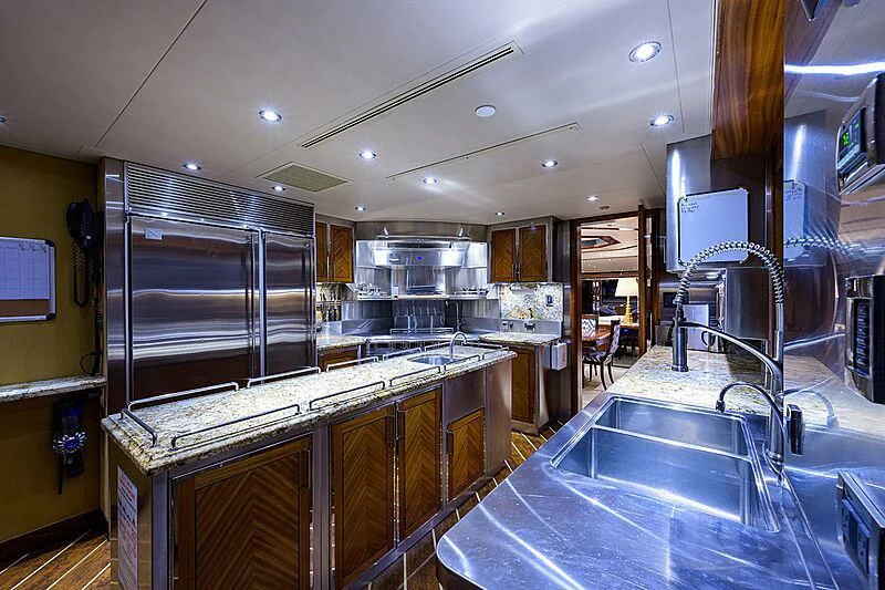 a kitchen with a large counter aboard BLUE TIME Yacht for Sale
