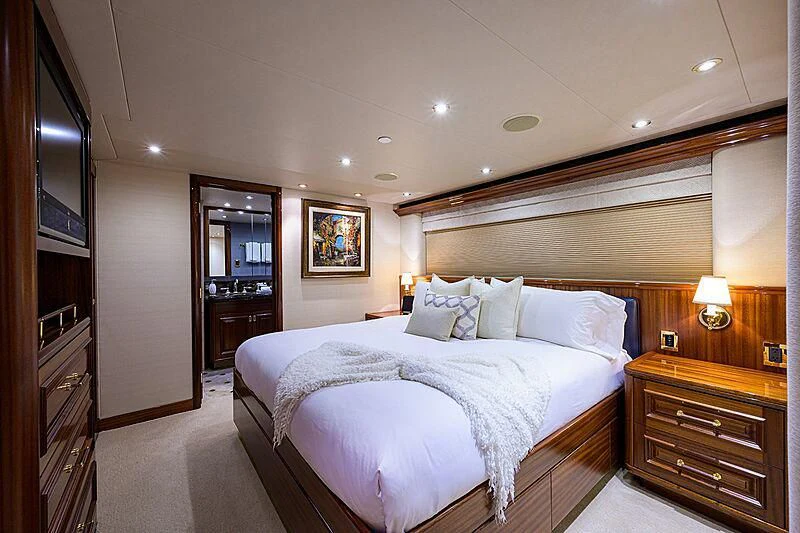 a large bedroom with a large bed aboard BLUE TIME Yacht for Sale