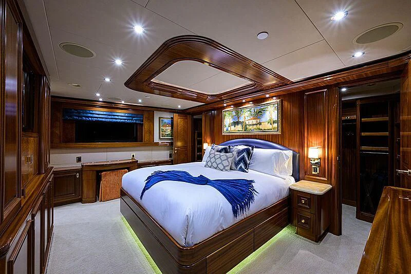 a large bedroom with a large bed aboard BLUE TIME Yacht for Sale