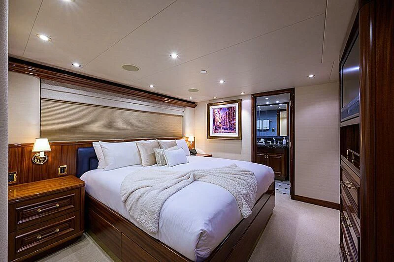 a large bedroom with a large bed aboard BLUE TIME Yacht for Sale