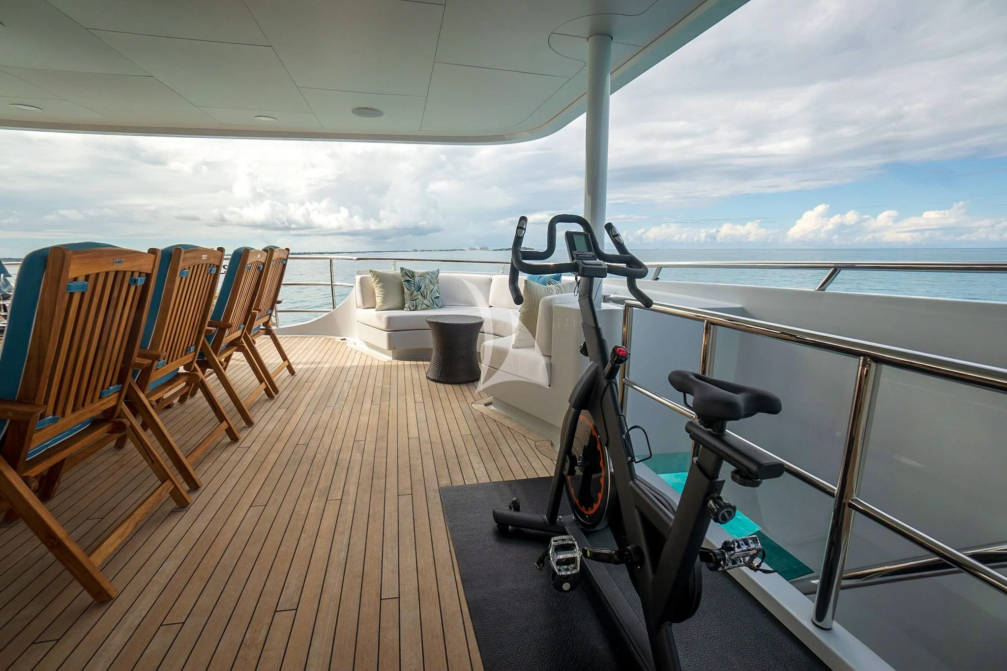 a bike on a deck aboard NEVER ENOUGH Yacht for Charter